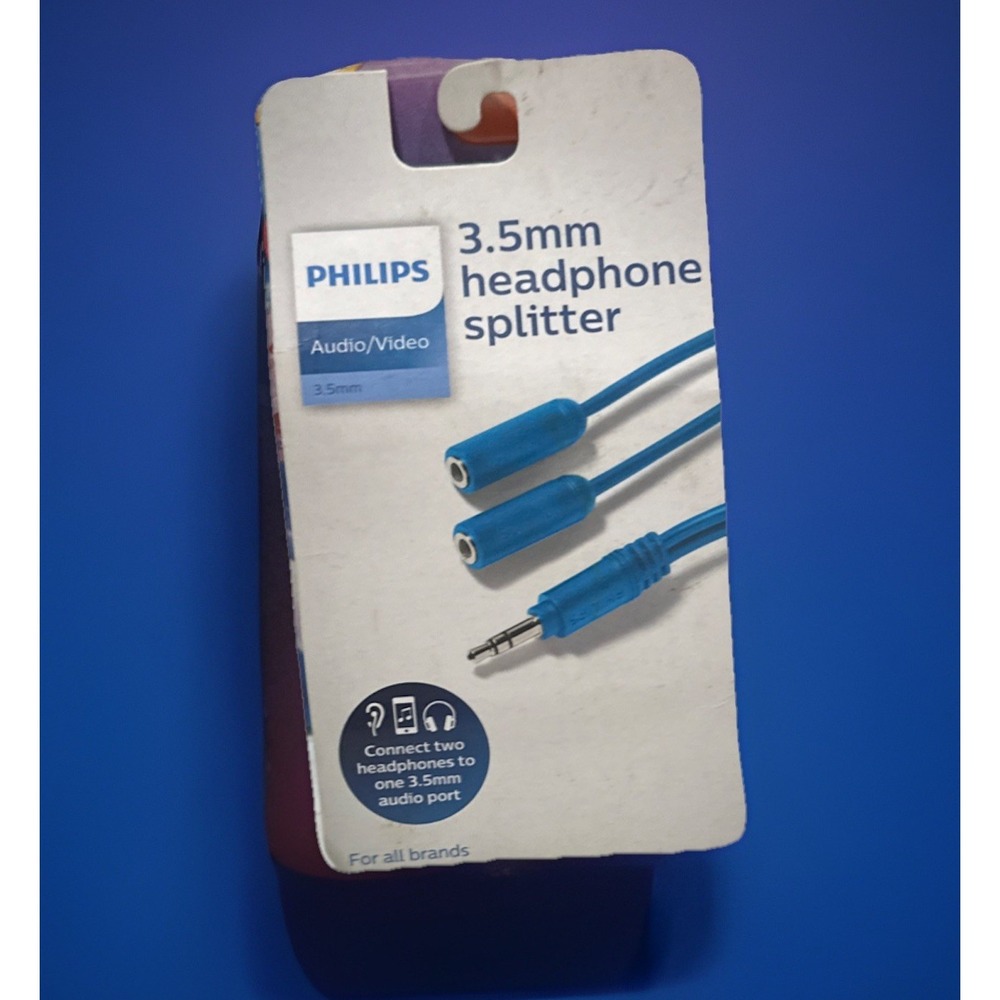 📀 Philips 3.5mm Headphone Splitter Audio/Video - Blue NEW